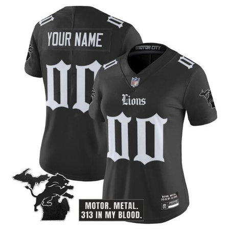 Women's Detroit Lions Black 2025 F.U.S.E. "Gothic Motor Grit Edition" Vapor Limited Stitched Football Custom Jersey