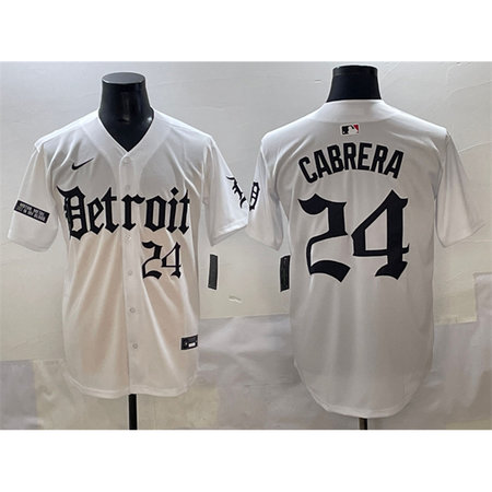 Youth Detroit Tigers #24 Miguel Cabrera White "Motor Gothic Edition" Vapor Premier Limited Stitched Baseball Jersey