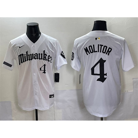 Youth Milwaukee Brewers #4 Paul Molitor White "Gothic 414 Shadows Edition" Vapor Premier Limited Stitched Jersey