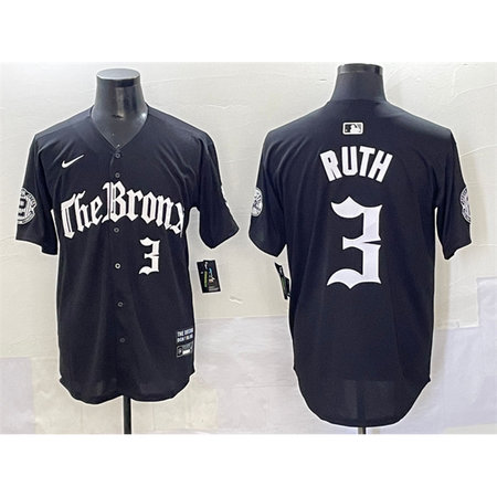 Youth New York Yankees #3 Babe Ruth Black "Gothic Legacy Edition" Vapor Premier Limited Stitched Baseball Jersey