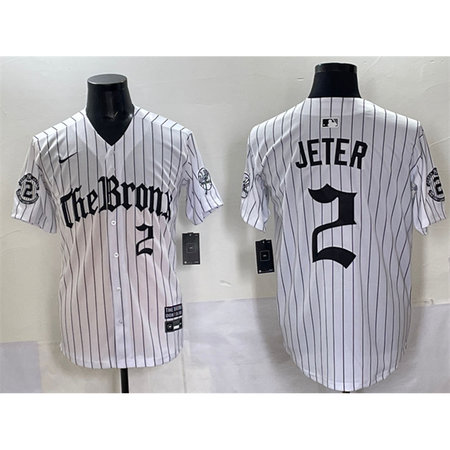Youth New York Yankees #2 Derek Jeter White Pinstripe "Gothic Legacy Edition" Vapor Premier Limited Stitched Baseball Jersey