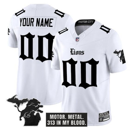Youth Detroit Lions White 2025 F.U.S.E. "Gothic Motor Grit Edition" Vapor Limited Stitched Football Custom Jersey