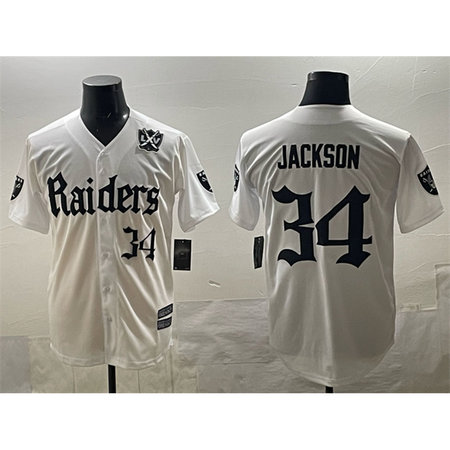 Youth Las Vegas Raiders #34 Bo Jackson White "Gothic Sin City Shadows Edition" With 65th Anniversary Patch Vapor Limited Stitched Baseball Jersey