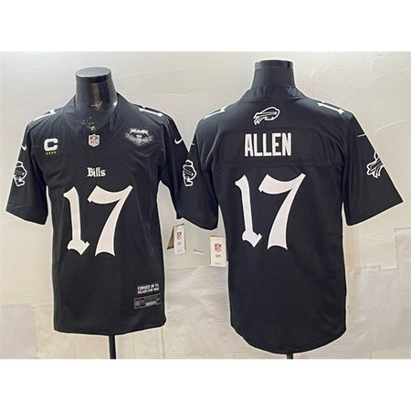 Youth Buffalo Bills #17 Josh Allen Black 2025 F.U.S.E. "Gothic Cold Front Edition" With Farewell Patch & 4-Star C Patch Vapor Limited Stitched Football Jersey