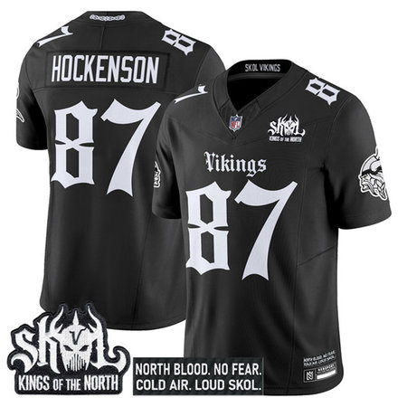 Youth Minnesota Vikings #87 T.J. Hockenson Black 2025 F.U.S.E. Kings of the North Patch "Gothic Norseblood Edition" Vapor Untouchable Limited Stitched Football Jersey