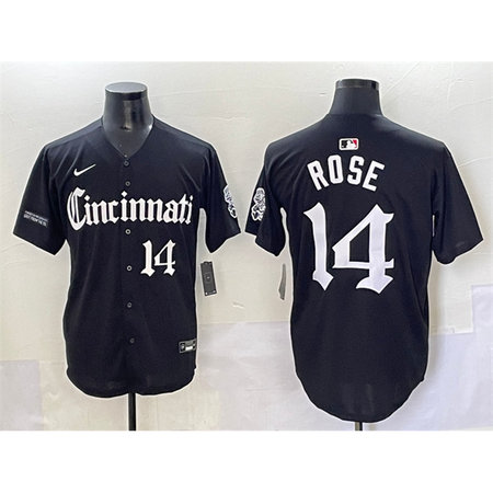 Men's Cincinnati Reds #14 Pete Rose Black "Gothic Queen City Edition" Vapor Premier Limited Stitched Baseball Jersey