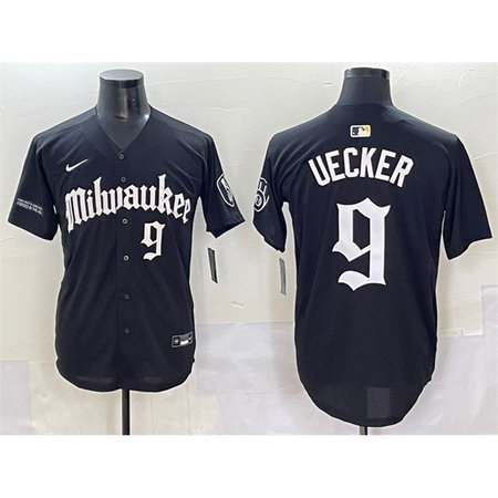 Women's Milwaukee Brewers #9 Bob Uecker Black "Gothic 414 Shadows Edition" Vapor Premier Limited Stitched Baseball Jersey