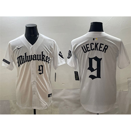Youth Milwaukee Brewers #9 Bob Uecker White "Gothic 414 Shadows Edition" Vapor Premier Limited Stitched Jersey