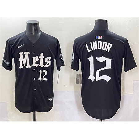 Youth New York Mets #12 Francisco Lindor Black "Gotham Gothic Edition" Vapor Premier Limited Stitched Baseball Jersey