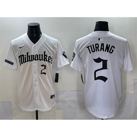 Youth Milwaukee Brewers #2 Brice Turang White "Gothic 414 Shadows Edition" Vapor Premier Limited Stitched Jersey