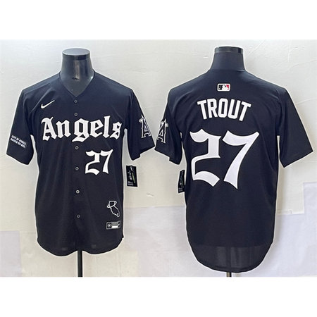 Men's Los Angeles Angels #27 Mike Trout Black "Gothic Halo Edition" Vapor Limited Stitched Baseball Jersey