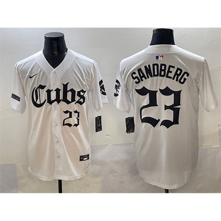 Youth Chicago Cubs #23 Ryne Sandberg White "Gothic North Side Edition" Vapor Premier Limited Stitched Baseball Jersey