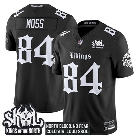 Youth Minnesota Vikings #84 Randy Moss Black 2025 F.U.S.E. Kings of the North Patch "Gothic Norseblood Edition" Vapor Untouchable Limited Stitched Football Jersey