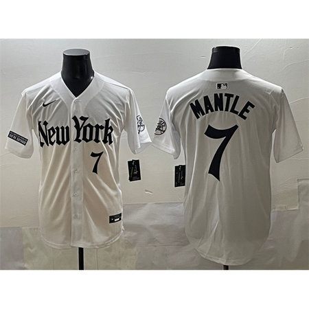 Men's New York Yankees #7 Mickey Mantle White "Gothic Legacy Edition" Vapor Premier Limited Stitched Baseball Jersey
