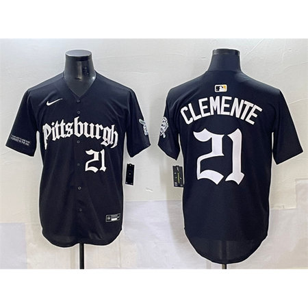 Men's Pittsburgh Pirates #21 Roberto Clemente Black "Gothic Steel City Edition" Vapor Limited Stitched Baseball Jersey
