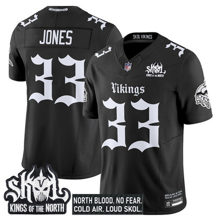 Youth Minnesota Vikings #33 Aaron Jones Black 2025 F.U.S.E. Kings of the North Patch "Gothic Norseblood Edition" Vapor Untouchable Limited Stitched Football Jersey
