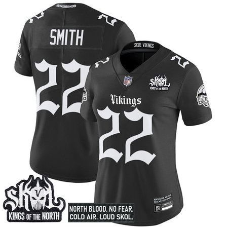 Women's Minnesota Vikings #22 Harrison Smith Black 2025 Kings of the North Patch "Gothic Norseblood Edition" Vapor Untouchable Limited Stitched Football Jersey