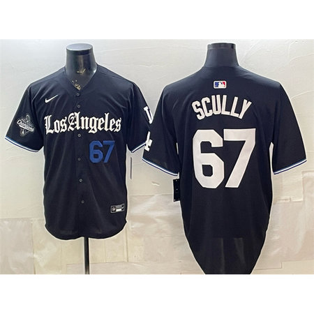 Men's Los Angeles Dodgers #67 Vin Scully Black 2025 World Series Champions Patch "Gothic Edition" Vapor Premier Limited Stitched Baseball Jersey