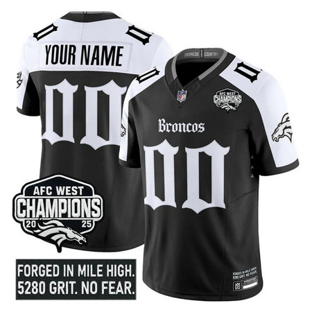 Youth Denver Broncos Black Alternate F.U.S.E 2025 Afc West Champions Patch "Gothic Mile High Shadows Edition" Vapor Limited Stitched Football Custom Jersey