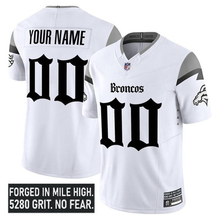 Men's Denver Broncos White 2025 F.U.S.E. With 1-Star C Patch "Gothic Mile High Shadows Edition" Vapor Limited Stitched Football Custom Jersey