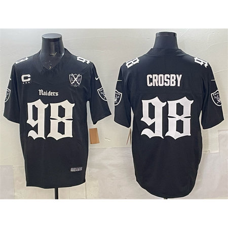 Youth Las Vegas Raiders #98 Maxx Crosby Black F.U.S.E. "Gothic Sin City Shadows Edition" With 65th Anniversary & 3-Star C Patch Vapor Untouchable Limited Stitched Football Jersey