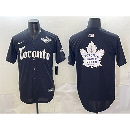 Youth Toronto Blue Jays & Leafs Black 2025 World Series With White Leafs Logo Gothic North Edition Limited Stitched Baseball Jersey