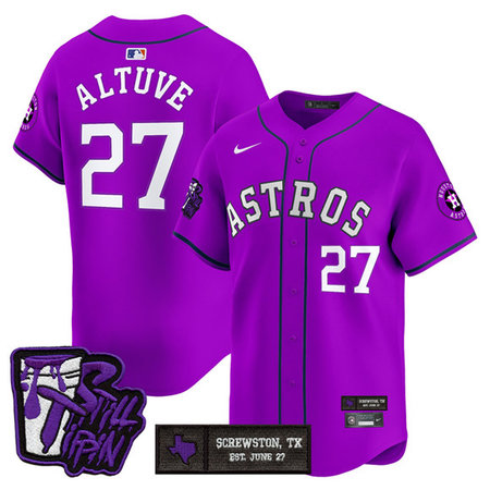 Youth Houston Astros #27 Jose Altuve DJ Screw Still Tippin Purple Patch Vapor Limited Stitched Baseball Jersey