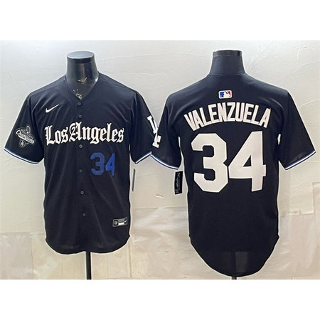 Youth Los Angeles Dodgers #34 Fernando Valenzuela Black 2025 World Series Champions Patch "Gothic Edition" Vapor Premier Limited Stitched Baseball Jersey