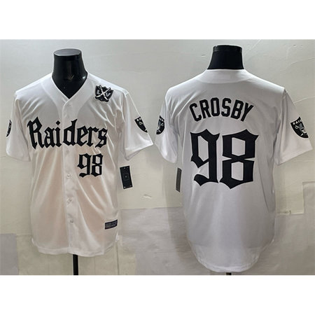 Youth Las Vegas Raiders #98 Maxx Crosby White "Gothic Sin City Shadows Edition" With 65th Anniversary Patch Vapor Limited Stitched Baseball Jersey