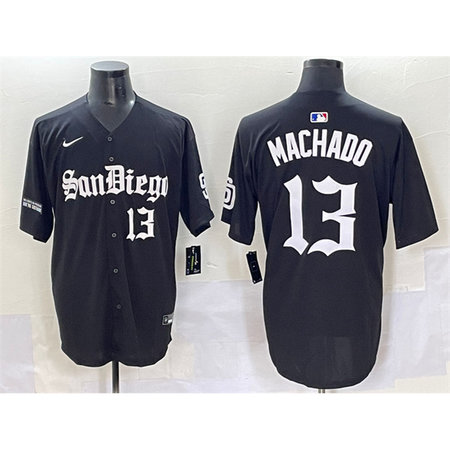 Men's San Diego Padres #13 Manny Machado Black Gothic Edition Vapor Limited Stitched Baseball Jersey
