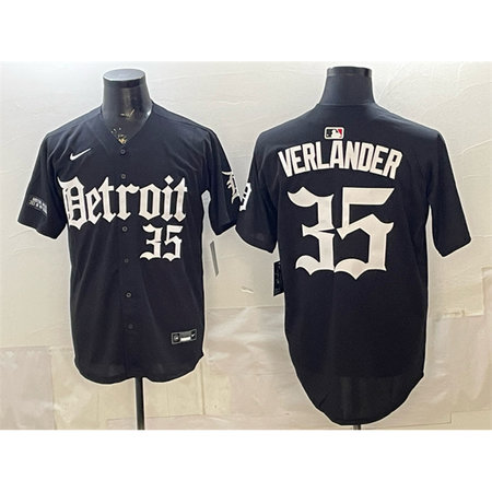 Men's Detroit Tigers #35 Justin Verlander Black "Motor Gothic Edition" Vapor Premier Limited Stitched Baseball Jersey
