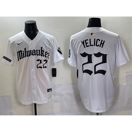Youth Milwaukee Brewers #22 Christian Yelich White "Gothic 414 Shadows Edition" Vapor Premier Limited Stitched Jersey