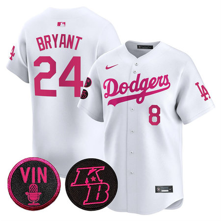 Youth Los Angeles Dodgers Front #8 Back #24 Kobe Bryant White 2026 Mother's Day Vapor Premier Limited Stitched Baseball Jersey