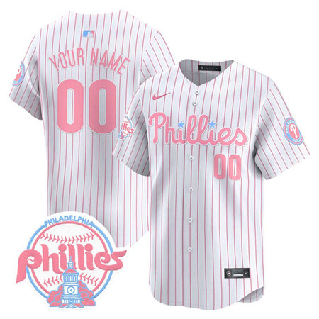 Youth Philadelphia Phillies Bubblegum White Pinstripe Vapor Premier Limited Stitched Custom Jersey