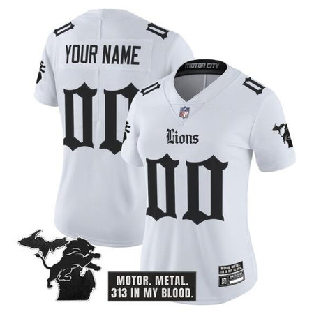 Women's Detroit Lions White 2025 F.U.S.E. "Gothic Motor Grit Edition" Vapor Limited Stitched Football Custom Jersey