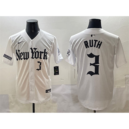 Youth New York Yankees #3 Babe Ruth White "Gothic Legacy Edition" Vapor Premier Limited Stitched Baseball Jersey
