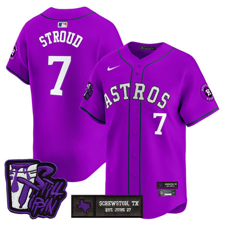 Youth Houston Astros #7 C.J. Stroud DJ Screw Still Tippin Purple Patch Vapor Limited Stitched Baseball Jersey