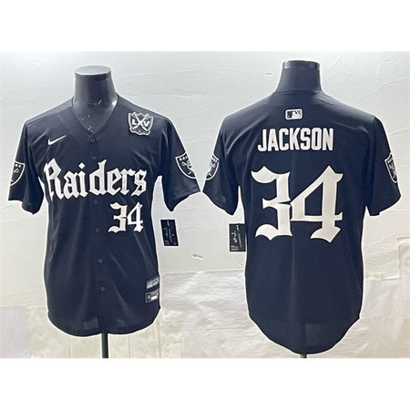 Youth Las Vegas Raiders #34 Bo Jackson Black "Gothic Sin City Shadows Edition" With 65th Anniversary Patch Vapor Limited Stitched Baseball Jersey