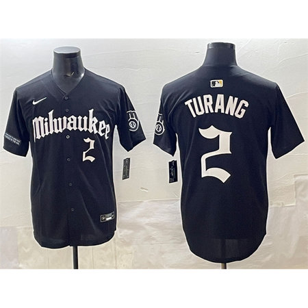 Youth Milwaukee Brewers #2 Brice Turang Black "Gothic 414 Shadows Edition" Vapor Premier Limited Stitched Jersey