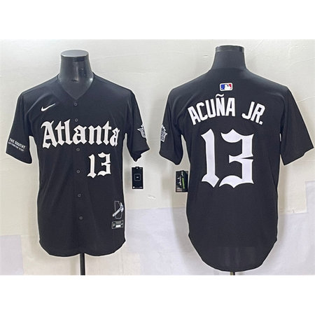 Youth Atlanta Braves #13 Ronald Acuna Jr. Black Gothic South x Outkast Edition Vapor Limited Stitched Baseball Jersey
