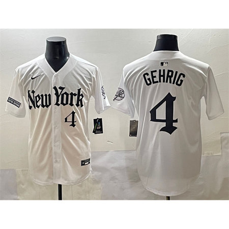 Youth New York Yankees #4 Lou Gehrig White "Gothic Legacy Edition" Vapor Premier Limited Stitched Baseball Jersey