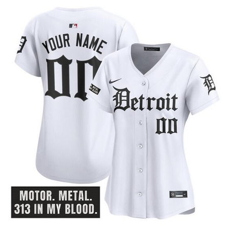 Women's Detroit Tigers White "Motor Gothic Edition" Vapor Premier Limited Stitched Baseball Custom Jersey