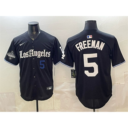 Youth Los Angeles Dodgers #5 Freddie Freeman Black 2025 World Series Champions Patch "Gothic Edition" Vapor Premier Limited Stitched Baseball Jersey