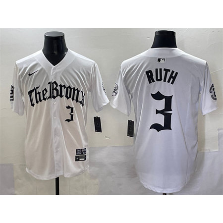 Youth New York Yankees #3 Babe Ruth White "Gothic Legacy Edition" Vapor Premier Limited Stitched Baseball Jersey