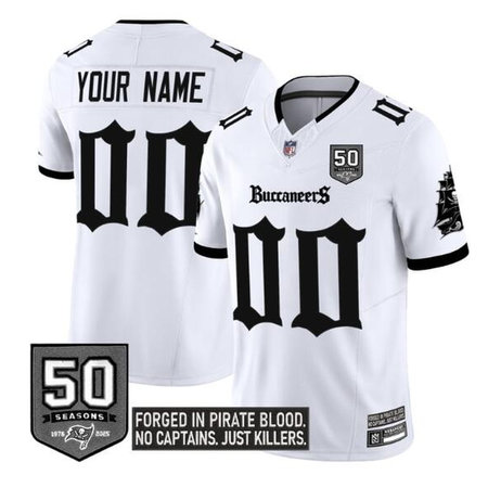 Youth Tampa Bay Buccaneers White F.U.S.E. "Gothic Pirate Shadows Edition" 50th Season Patch Limited Stitched Football Custom Jersey