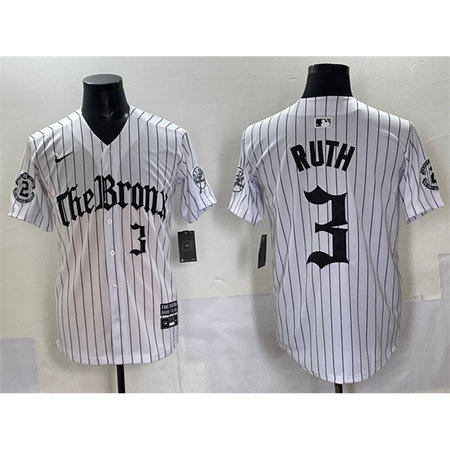 Youth New York Yankees #3 Babe Ruth White Pinstripe "Gothic Legacy Edition" Vapor Premier Limited Stitched Baseball Jersey