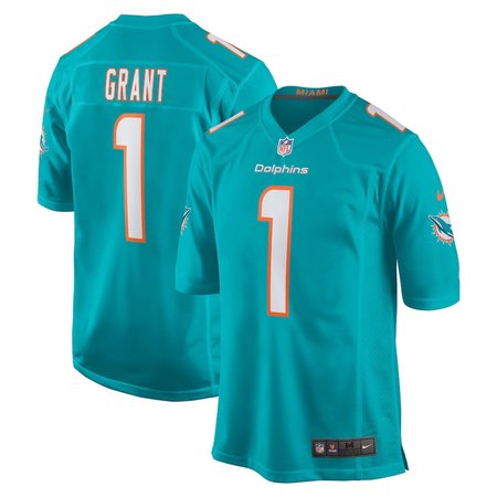 Men's Miami Dolphins #1 Kenneth Grant Nike Aqua 2025 NFL Draft First Round Pick Game Jersey