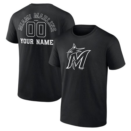 Men's Miami Marlins Monochrome Custom Name & Number Black T-Shirt
