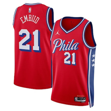 Women's Philadelphia 76ers #21 Joel Embiid Red Swingman Statement Edition Jersey