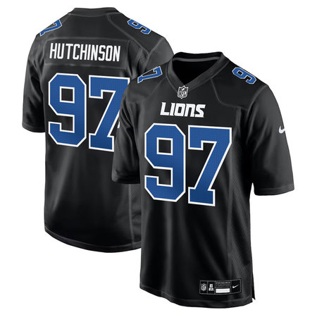 Men's Detroit Lions #97 Aidan Hutchinson Carbon Black Fashion Game Jersey